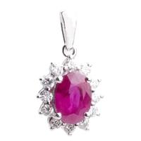 18ct White Gold Diamond and Ruby Oval Cluster Pendant 18DP418-R-W