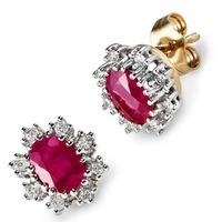 18ct White Gold Ruby And Diamond Cluster Stud Earrings with Certification E4101075 W RUBY