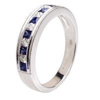 18ct White Gold Diamond Sapphire Half Eternity Ring 18DR451-S-W