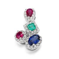 18ct white gold diamond ruby sapphire emerald pendant 3308571002