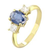 18ct yellow gold oval sapphire and princess cut diamond trilogy ring v ...