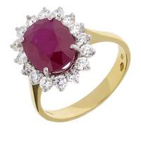 18ct Yellow Gold Oval Ruby and Diamond Cluster Ring V236/BR/0121921C M