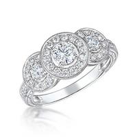 18ct White Gold Vintage 0.59ct Diamond Trilogy Cluster Diamond Shoulders Ring VR5(3.4)+DR3.4HSILOW N