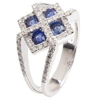 18ct White Gold Diamond Sapphire Square Cluster Ring 18DR313-S-W