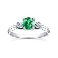 18ct White Gold Round Emerald Diamond 3 Stone Ring 3426WG-75-18