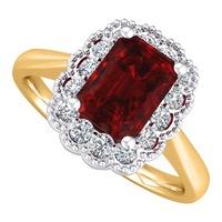 18ct Gold Oblong Ruby Diamond Cluster Ring 9555/18WT/DQ7R P