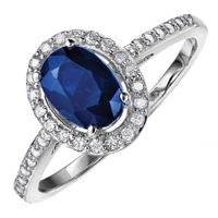 18ct White Gold Oval Sapphire and Diamond Cluster Ring 52C00W-9 SAPH M