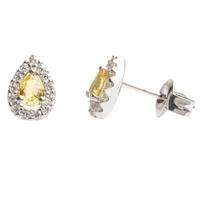 18ct White Gold Diamond Yellow Sapphire Pear Studs 18DER161-YS-W