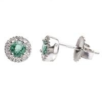 18ct White Gold Diamond Emerald Round Stud Earrings 18DER416-E-W
