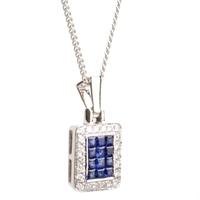 18ct white gold diamond sapphire rectangular pendant 18dp326 s w