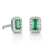 18ct White Gold Diamond Emerald Rectangle Studs 18DER164-E-W