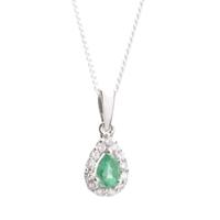 18ct White Gold Diamond Emerald Pear Cluster Pendant 18DP145-E-W