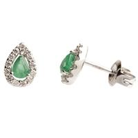 18ct White Gold Diamond Emerald Pear Stud Earrings 18DER161-E-W