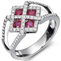 18ct White Gold Fancy Ruby and Diamond Square Ring 18DR313-R-W