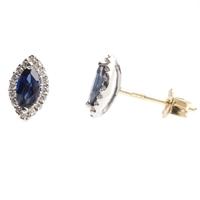 18ct Two Tone Gold Marquise Sapphire and Diamond Stud Earrings 18DER149-S-2C
