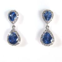 18ct White Gold Diamond Sapphire Pear Shape Dropper Earrings 03.11.284