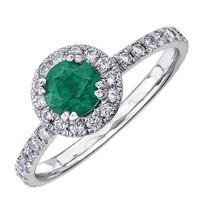 18ct White Gold Round Emerald and Diamond Shouldered Ring 3578WG/100-18