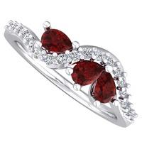 18ct White Gold Ruby Diamond Wave Ring 9725/18W/DQ7R-0.14CT L