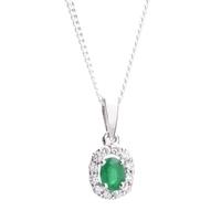 18ct white gold diamond emerald oval cluster pendant 18dp144 e w