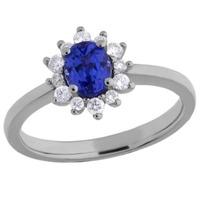 18ct White Gold Oval Tanzanite and Diamond Cluster Ring 02.31.139 N