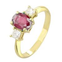 18ct Yellow Gold Oval Ruby and Princess-cut Diamond Trilogy Ring VR11759 18KY RUBY MC