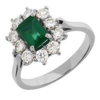 18ct White Gold Baguette Cut Emerald and Diamond Cluster Ring V216/EM/71619C O