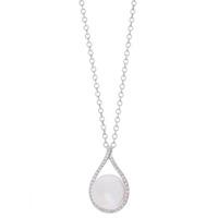 18ct White Gold 9.5-10mm Freshwater Pearl and Diamond Teardrop Pendant POX80164DD