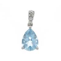 18ct white gold pear cut aquamarine and diamond pendant 1262493