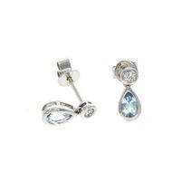 18ct white gold diamond aquamarine pear shape dropper earrings 0315044