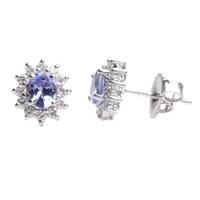 18ct White Gold Diamond Tanzanite Cluster Studs 18DER419-TZ