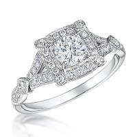 18ct White Gold Vintage 0.79ct Square Cluster Split Diamond Shoulders Ring VR12(5.0)