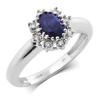 18ct White Gold Sapphire And Diamond Cluster Ring with Certification R4101086 W SAPPH