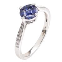 18ct White Gold Diamond Sapphire Cluster Shouldered Ring 18DR403-S-W