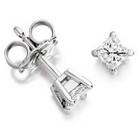 18ct White Gold Single Four-Claw Set Princess-Cut Diamond 0.40ct Stud Earrings EP1 0.40ct