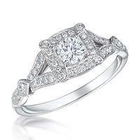 18ct White Gold Vintage 0.46ct Square Cluster Split Diamond Shoulders Ring VR12(4.0)