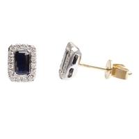 18ct White Gold Diamond Sapphire Rectangle Earrings 18DER164-S