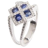 18ct white gold diamond sapphire square cluster ring 18dr313 s w