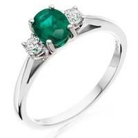 18ct white gold three stone 047ct emerald and diamond ring r84e m