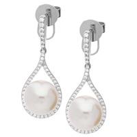 18ct white gold 95 10mm freshwater pearl and diamond teardrop earrings ...