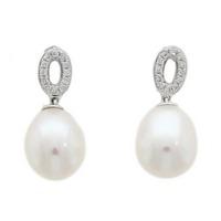 18ct White Gold Freshwater Pearl and Diamond Dropper Earrings 03.17.103