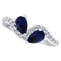 18ct White Gold Sapphire Diamond Wave Ring 9722/18W/DQ7S-0.15CT N