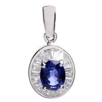 18ct White Gold Diamond Sapphire Oval Cluster Pendant 18DP415-S-W