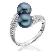 18ct White Gold Black Pearl and Diamond Ring