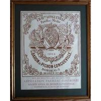 1962 Chateau Pichon Longueville Framed 1962 Very Large Reproduction label