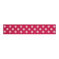 19mm Celebrate Grosgrain with Spots Ribbon White on Hot Pink