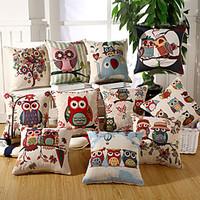 19 Style Owl Design Pillow Covers Cotton/Linen Pillow Case