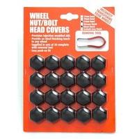 19mm Hex Black Plastic Car Alloy Wheels Wheel Nut / Bolt Head Caps Covers Set Of 20 With Puller Removal Tool