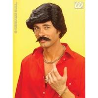 1970\'s Adult\'s Black Wig & Moustache