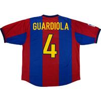 1998-00 Barcelona Home Shirt Guardiola #4 (Very Good) L