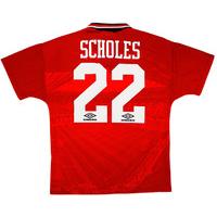 1995-96 Manchester United Home Shirt Scholes #22 (Excellent) L